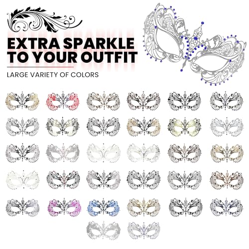 Image of Masquerade Mask for Women with Rhinestones - Elegant Metal Half Face Mask for Masquerade Parties, Mardi Gras, & Themed Events
