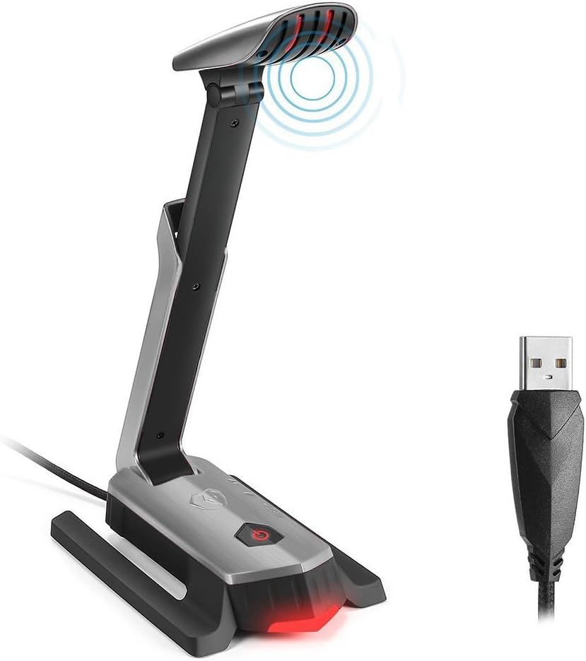 BEEXCELLENT USB Microphone for Computer Gaming Microphone for Laptop PC and PS4 Recording Mic with LED Lights, Flexible Desktop Gaming Microphone USB Stand Holder for Gaming Headsets