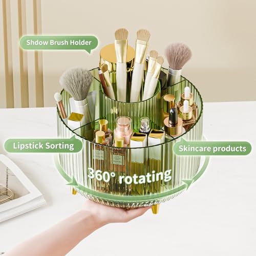 Image of fanado 360 Rotate Makeup Brush Holder Organizer, Makeup Organizers Countertop, Makeup organization and Skincare Storage for Vanity, Desktop, Bathroom (Clear Green)