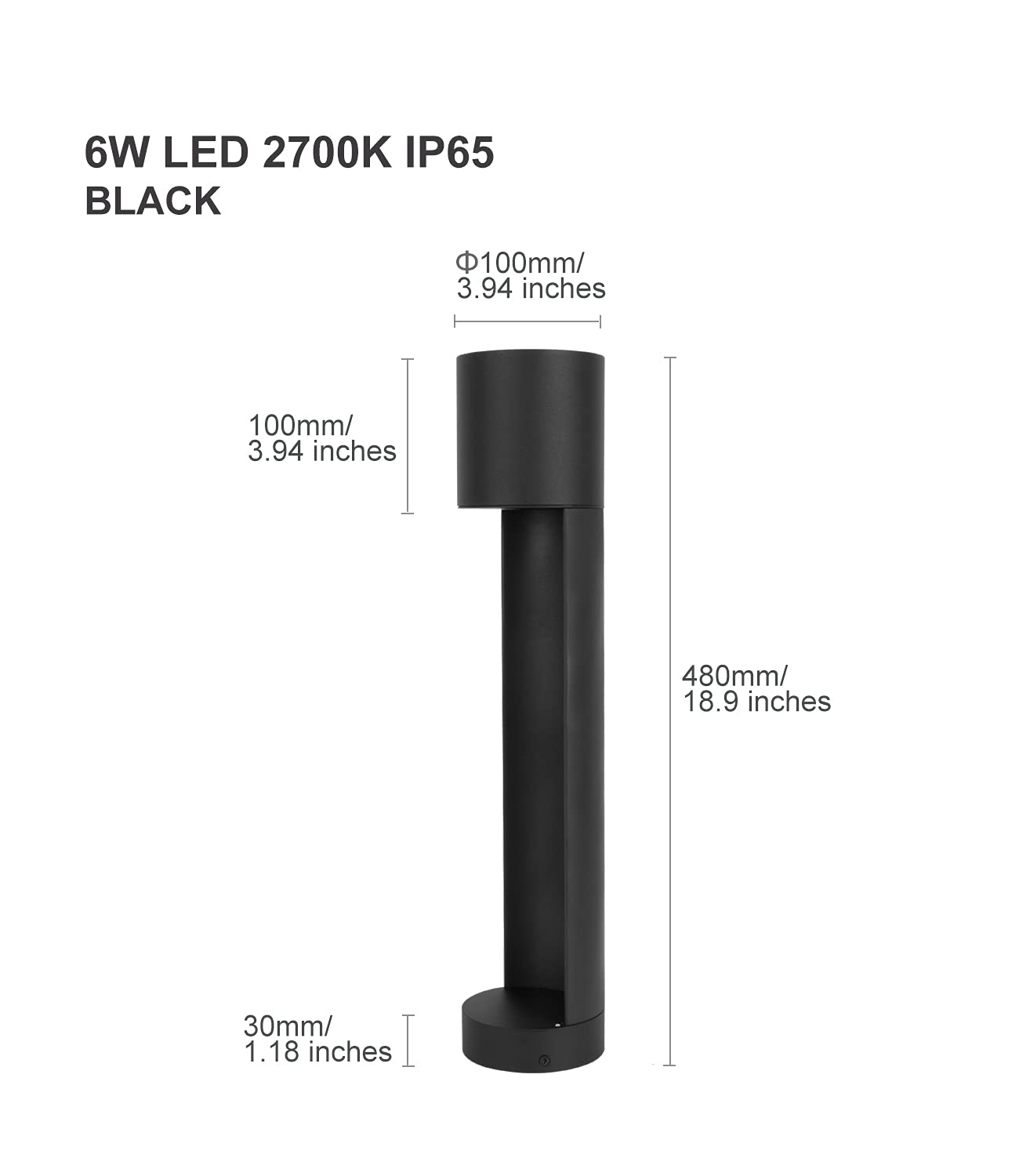 DAWALIGHT Baliza LED Exterior Jardín 5W - Farolas Poste Luz Moderna 2700K Blanco Cálido IP65 Impermeable para Caminos Patio | Aluminio Negro