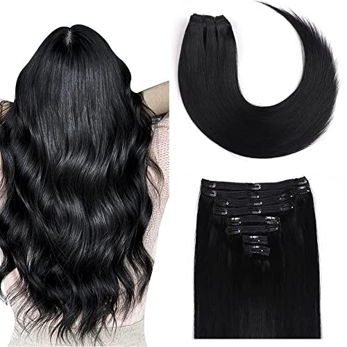 Homgoss 24 Inch Human Hair Extensions Clip in 120g 8pcs Jet Black Clip in Hair Extensions Real 100% Human hair Natural Straight Thick Remy Human Hair Extensions for Women (24 Inch Jet Black #1)