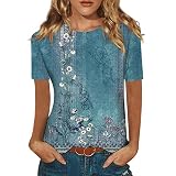 LTTVQM Vintage Tshirts for Womens Graphic Print Tees Cotton Floral Shirts Summer Boat Neck Short Sle