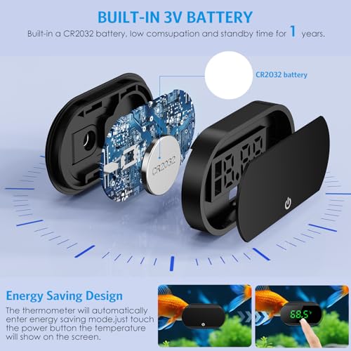 Aquarium Thermometer, Mini Aquarium Thermometer Digital, LED-Anzeige mit ℃/℉Schalter, Hochpräzisions-Temperatursensor, Kabelloses Wasser Thermometer für Süßwasser Meeresaquarien - Schwarz