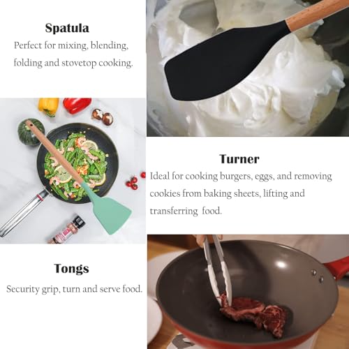 Set di utensili da cucina in silicone antiaderenti, resistenti al calore e lavabili in lavastoviglie, ergonomici e sicuri per alimenti, con pratico porta utensili. - immagine 5