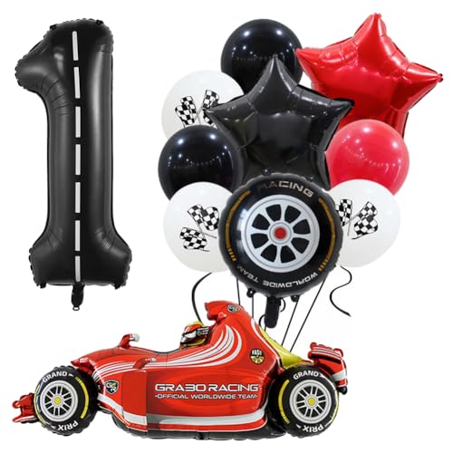 11PCS Globos de Coche de Carreras,Aluminio de Carreras,Decoración Cumpleaños Auto 1 Años,Cumpleaños de Coche de Carreras,Suministros de Fiesta Temáticos de Coche de Carreras