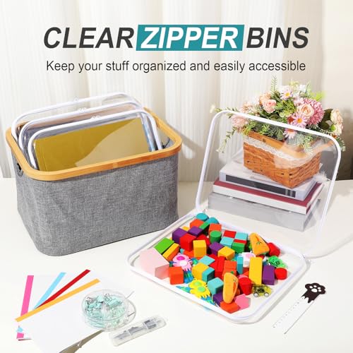 Image of Hoolerry 4 Pcs Hard Clear Zipper Case Makeup Bags Plastic Zipper Pouch Transparent Storage Box Containers for Cosmetics, Snacks, Building Blocks, Puzzles(Clear,13.8 x 11.8 x 2 in,White)