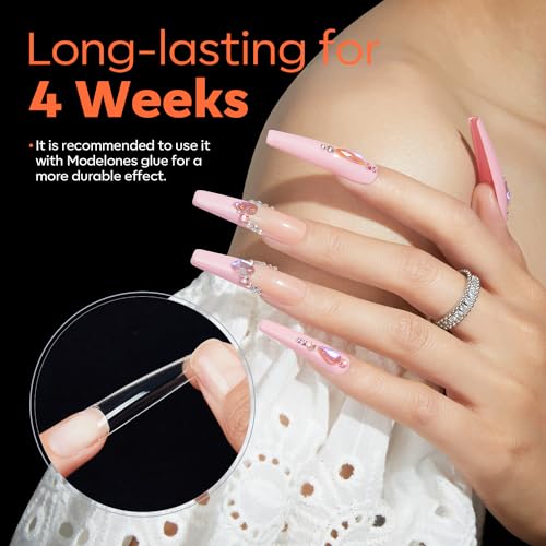 Image of modelones XXL Long Coffin French Nail Tips, 504 PCS No C Curve Half Cover Clear Acrylic Fake Nails Tips Gel Pre-shaped 12 Sizes with Box