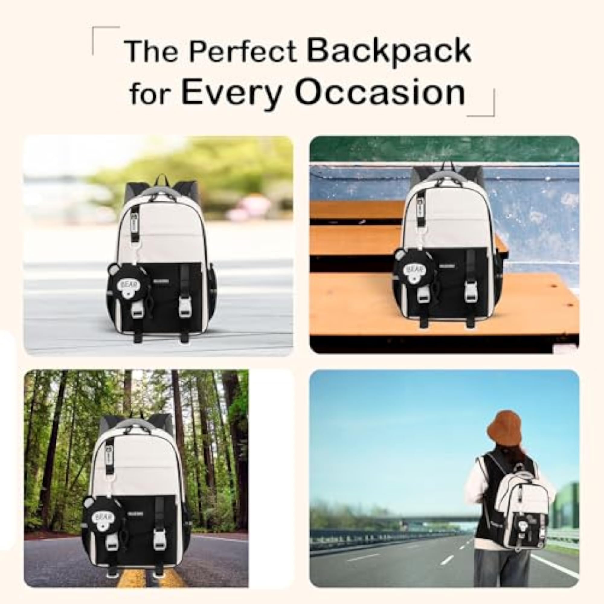 Casual Backpack with Detachable Pouch for Girls
