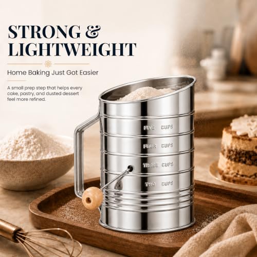 Image of Bellemain Stainless Steel Flour Sifter for Baking with Hand Crank - 5 Cup