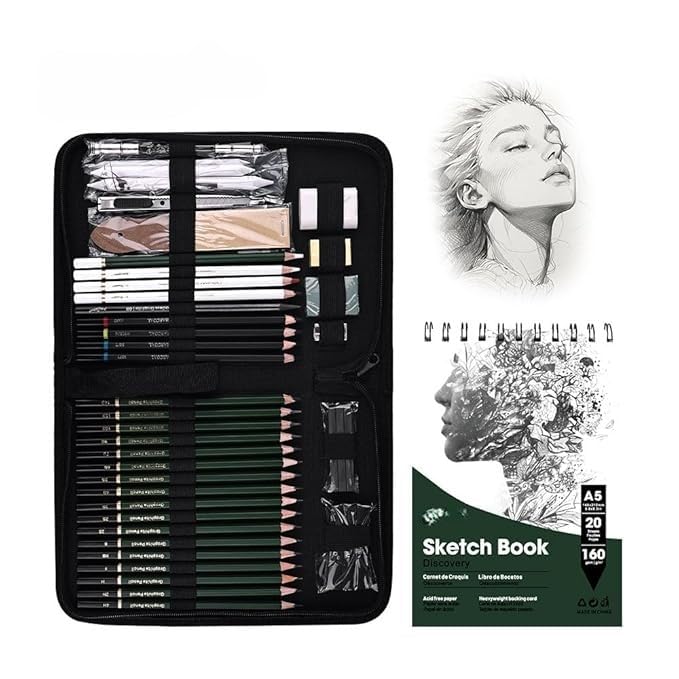 Bluedeal Professional Drawing Sketching 43pcs Artist Art Tool Kit Art Supplies for Sketching Pencil Shading, Graphite Charcoal Pencils Set with Sketch Book-image-32