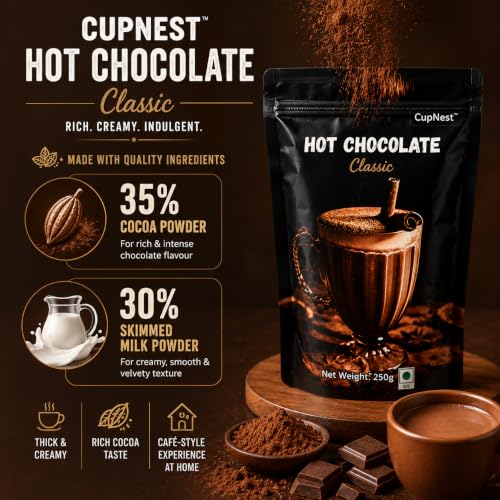 Image of CupNest Classic Hot Chocolate Powder | Rich & Creamy Drinking Chocolate Mix | Instant Cocoa Beverage | Enjoy Hot or Iced | 250 g