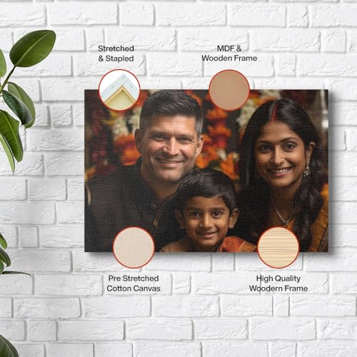 Image of Printodelivery Customised Canvas Photo with MDF & Wooden Frame (18 x 12 Inch), Personalized Photo Frame for Living Room, Birthday, Wedding, Anniversary, Office, Home Decor, Gifting / Customized Photo Frame for Wall