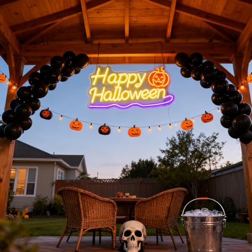 Image of Custom Pumpkin Halloween Lights, Personalized Halloween Pumpkin Neon Signs for Wall, Window, Room, Home, Party, Yard, Battery Operated or USB. RGB for Indoor, Outdoor, Business