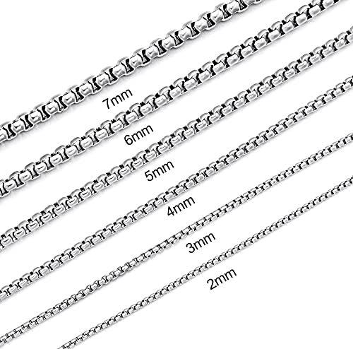 Giftall Square Rolo Chain Necklace Stainless Steel Round Box Necklace for Men Women/2mm-7mm/16Inch-36Inch