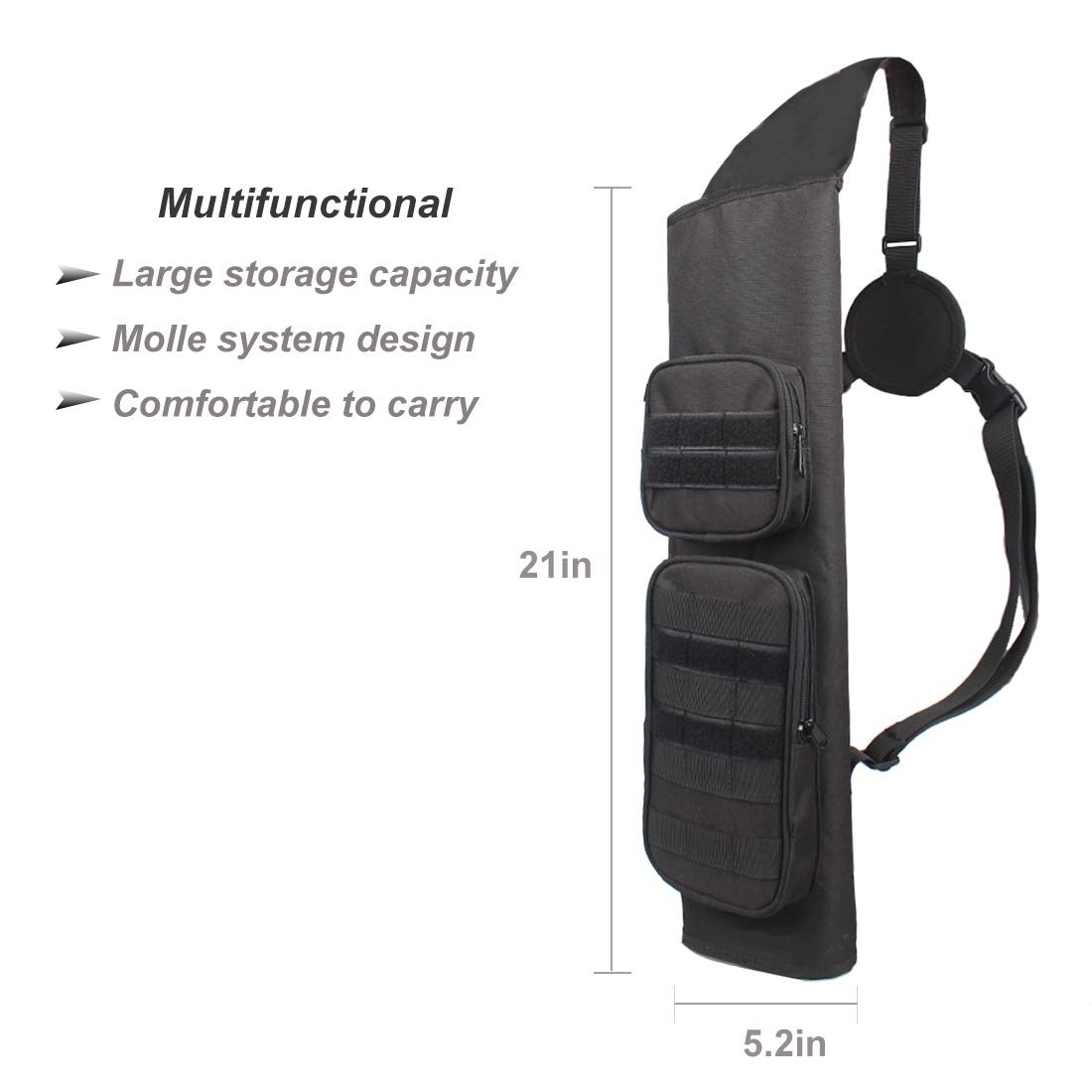 MAGARROW Archery Back Freccia Faretra Regolabile Molle Frecce con Grande Tasca portaoggetti per Caccia, Bersaglio e tiro, Nero