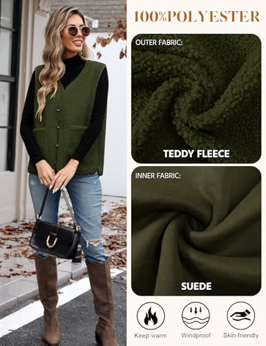 Women's Fleece Vests Button Warm Sleeveless Coat Vest Fall Fuzzy Lightweight Jackets Winter Soft Outerwear with Pockets4
