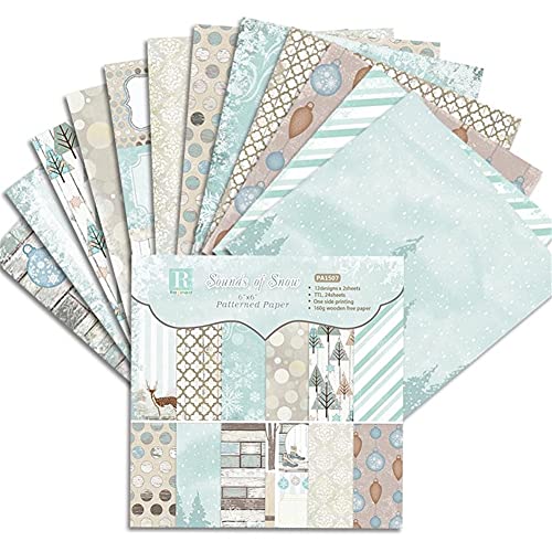 Lot de 24 blocs de papier pour scrapbooking, 15,2 x 15,2 cm, papier cartonné pour origami, vintage, scrapbooking, fabrication de cartes décoratives (sons de neige) Cover