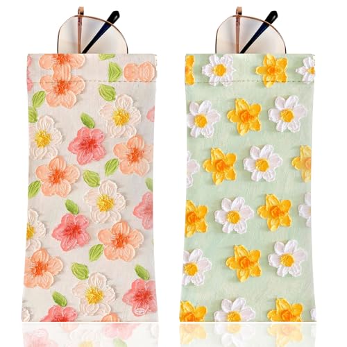 Image of Anikathy 2Pcs Sunglass Eyeglass Glasses Case Soft PU Leather with Cleaning Cloth Portable Glasses Pouch Bag for Men Women