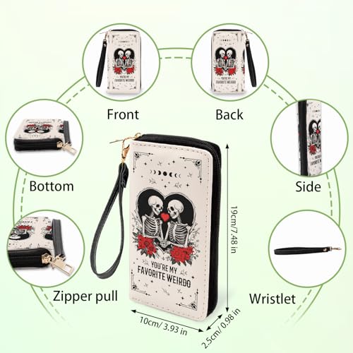 Gothic Romance Skull Wallets for Women - Slim PU Leather Womens Wallet with Cash Zipper Coin Purse, Small Credit Card Holder Travel Wallet, Wristlet Wallets for Female Ladies Purse (Dark Humor Gift)2