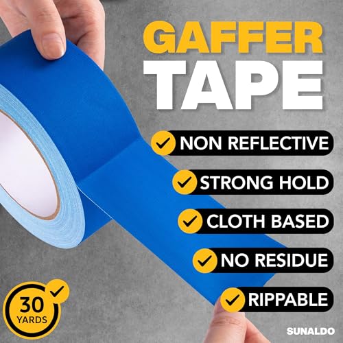 Image of Gaffers Tape Heavy Duty, Easy to Rip, Residue-Free Professional Grade Floor Tape for Electrical Cords, Matte Finish Non Reflective, Weather Resistant (3, Blue, 2 inch x 30 Yards)