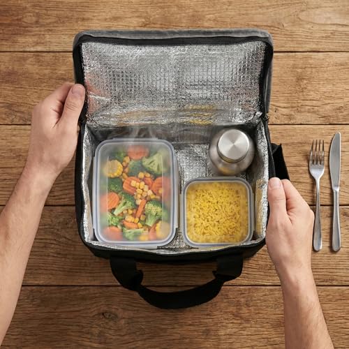Image of Wooum Thermal Insulated Lunch Bag for Office Men Women Kids | 9L Tiffin Bag with Bottle Holder | Waterproof Food Bag for School, Travel, Work | Leakproof, Compact, 1 Year Warranty (Black)