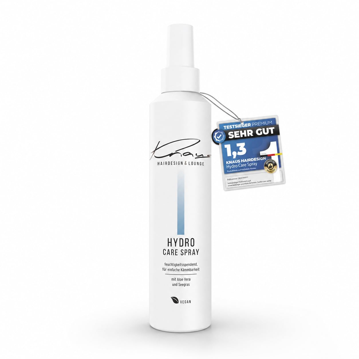 Knaus Hydro Care Spray Friseur Leave-In Conditioner mit Aloe Vera Seegras und Panthenol für alle Haartypen, Salon Pflege-Spray ohne Ausspülen verbessert Kämmbarkeit und Glanz Vegan 200ml