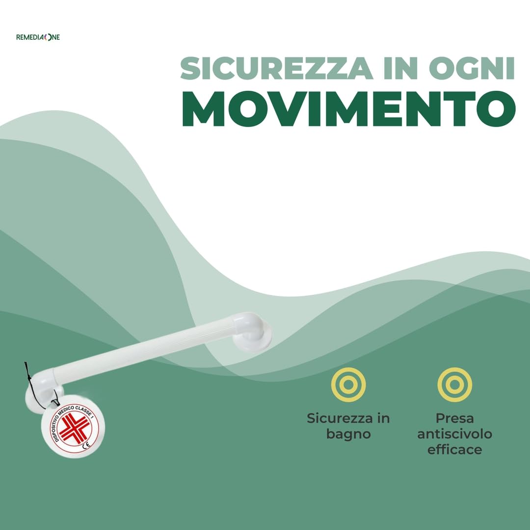 Maniglia Doccia Anziani da Parete in PVC, Maniglione Bagno Disabili, Maniglia per Doccia di Sicurezza – Bianca, 45 cm