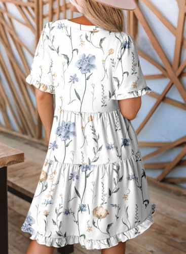 Image of Dokotoo Womens Summer Dresses 2026 V Neck A Line Short Sleeve Casual Ruffle Babydoll Mini Dress