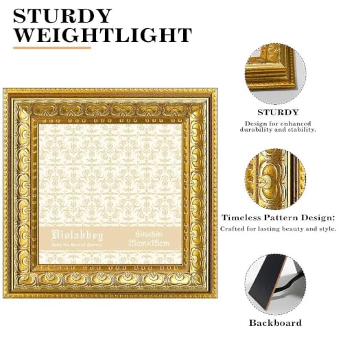 Image of VIOLABBEY 6x6 Picture Frame Gold Set of 2, Vintage Photo Frame | Small Antique Ornate Frame, Square Frame for Wall or Tabletop Display,Classic Design for Home Office Decor