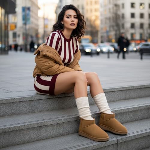 Image of CUSHIONAIRE Hip-3 Genuine Suede Leather Ankle Boots for Women - Pull On Cozy Faux Fur Boots Womens Shoes with Comfortable Memory Foam
