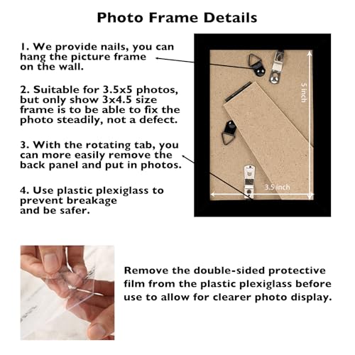 Image of JCJMY 3.5x5 Picture Frame Black for Wall or Tabletop, 3.5 x 5 Wall Gallery Poster Photo Frame with Shatter Resistant Plexiglass, Black