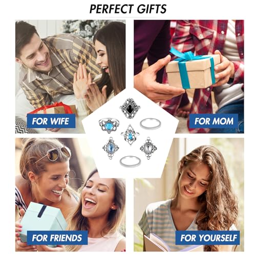 ONESING 154 Pcs Knuckle Rings for Women, Vintage Knuckle Rings Set, Stackable Finger Rings Set Bohemian Retro Vintage Jewelry Silver Rings Crystal Joint Rings Hollow Carved Flowe4