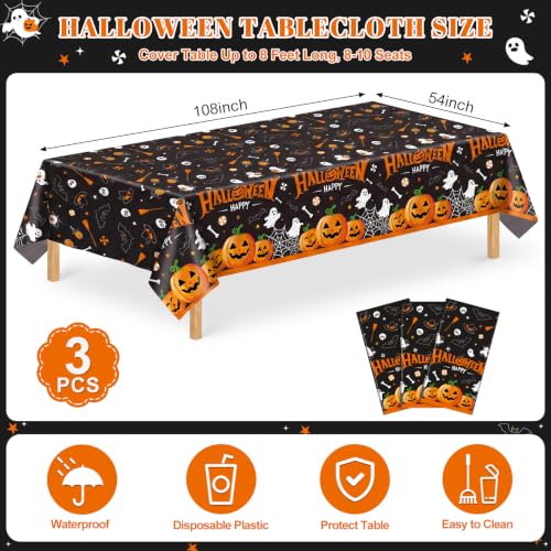 Image of NatNarr 3 Pack Halloween Plastic Tablecloths, Halloween Party Decorations