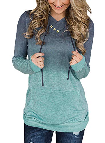 KISSMODA Women Long Sleeve Casual Loose Fit Color Block Tunics Sweatshirt with Pockets Green L