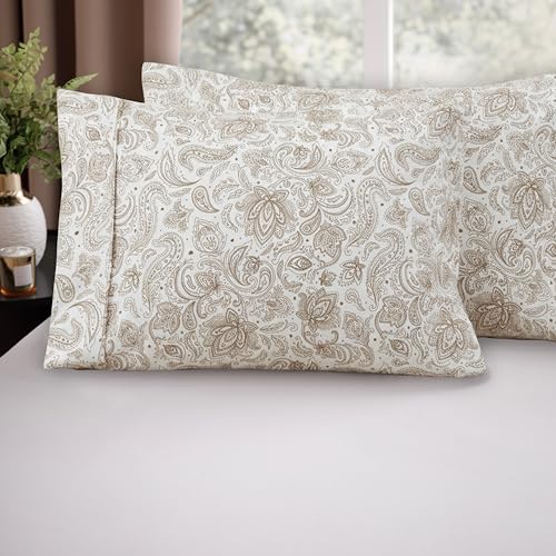 Image of Elegant Comfort Luxury Ultra-Soft 2-Piece Pillowcase Set - 1500 Premium Hotel Quality Microfiber Double Brushed - Wrinkle Resistant, Standard /Queen, Paisley Pattern Taupe