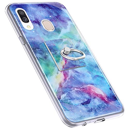 Urhause Cover Compatible with Samsung Galaxy A40 Case Sparkle Glitter Bling Marble Case TPU Silicone Ring Holder Cover 360 Degree Rotation Ring Holder Kickstand Shiny Bling Shockproof Cover Blue