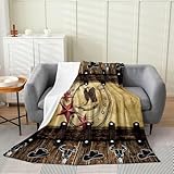 Loussiesd Manta de felpa de vaquero occidental, botas de vaquero, sombrero, calavera de toro, cobija de franela de 40 x 50 pulgadas, estampado de estrellas de Texas para todas las estaciones