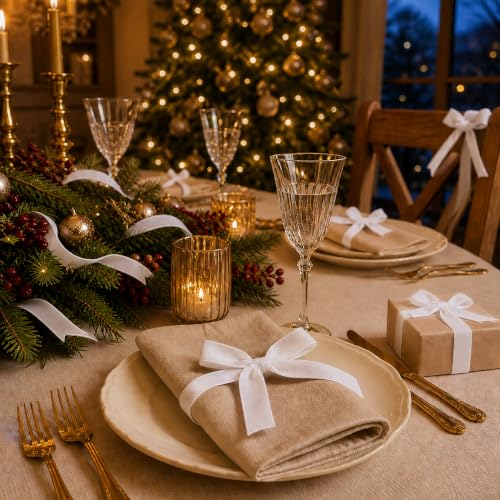 Image of Tsorode 10 Yards White Velvet Ribbon for Christmas Tree,1 Inch