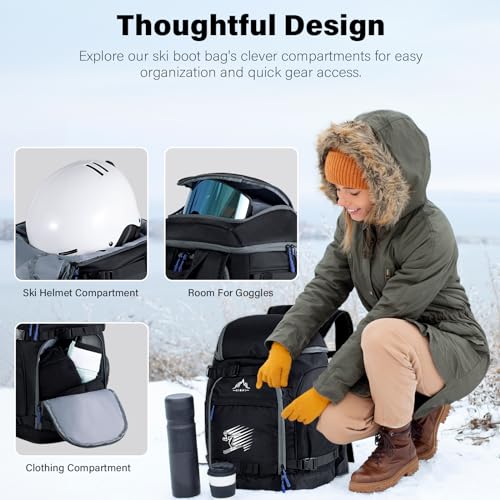 image for GoHimal Ski Boot Bag, 50L Ski Boot Backpack for Ski Helmet, Goggles, G