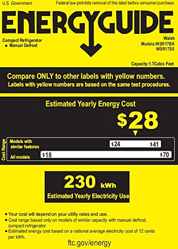 Walsh Compact Refrigerator, Single Door Mini Fridge, Energy Efficient, Adjustable Mechanical Thermostat With Chiller, Reversible Doors And Leveling Front Legs, 1.7 Cu Ft., Black #TOP7