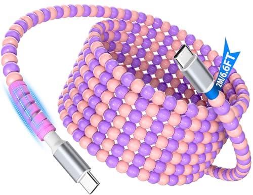 2 Pack USB C Cable Beaded Fast Charging 6.6FT,Beads Charger Cable for Girl Women Student School Kid,60W 45W 40W 30W 27W 25W USB-C to Type C PD Charge Cord for iPhone 17 16 15 for iPad A16 for Samsung image 5