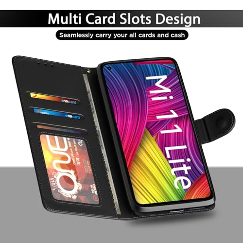 Image of Pikkme Flip Cover for Mi 11 Lite Mi 11 Lite | Leather Finish | Shockproof with Card Pockets & Wallet Stand | Ultimate Protection Case (Black)