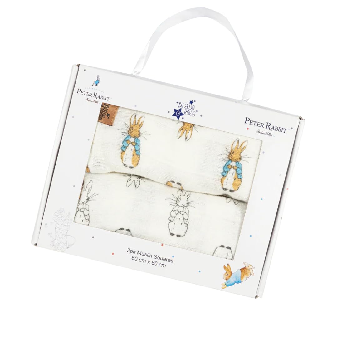 Blade & Rose White | Peter Rabbit Neutral 2Pk Muslin Squares | 60Cm X 60Cm