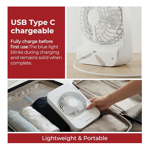 Image of Lifelong Portable Mini Fan with LED Light | 3 Speed Settings, 2800 RPM | Built-In LED Light with 3 Light Modes | 5W BLDC Motor, 2000mAh Battery | Type-C Rechargeable | Compact & Travel-Friendly Design