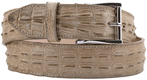 El Presidente Mens Sand Cowboy Belt Crocodile Tail Print Leather Belt Silver Buckle