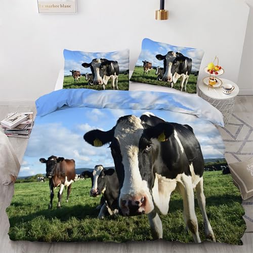 Housse de couette 90x190 fermeture éclair parure de lit vache microfibre Prairie - 2