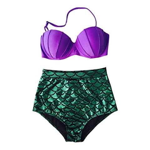Blugibedramsh Women's Glitter Mermaid Bikini High Waist Swimsuit Sexy Bikini,Medium,purple1 Cover