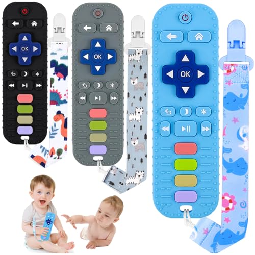 Image of 3 Pack Silicone Baby Teething Toys,baby Remote Control Toy,Remote Teether for Babies 3-24 Months,Baby Remote Teething Toys,Teething Relief Toys 6-12 Months,Teething toys BPA Free Refrigerator Safe.