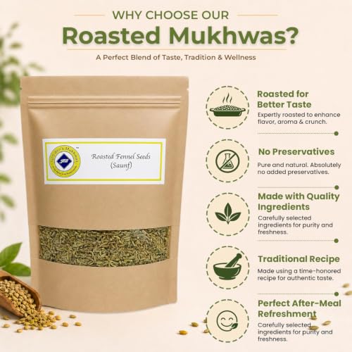 Image of Jyoti Ben's Roasted Abu Road Saunf | Premium Gujarati Mukhwas | Salted After Meal Mouth Freshener | No Preservatives | 250g x 3 Pouches (750g)