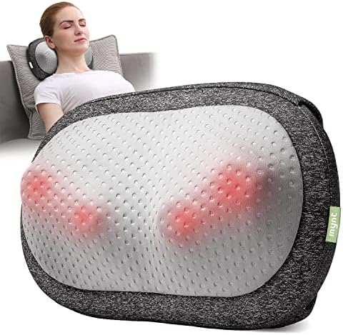 Mynt Cordless Neck and Back Massager with Heat - 3D Deep Kneading Shiatsu Massage Pillow, Rechargeable and Unplugged, Battery Operated Massager Pillow